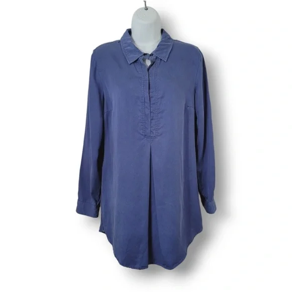 Soft Surroundings Blue Sleeve Tencel Snap Tab Tunic Shirt Denim Embroidered S - Picture 3 of 11